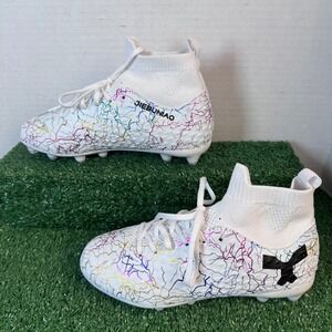 Jiebuniao Kids Soccer Cleats White Rainbow Lightning High Top Athletic Shoes